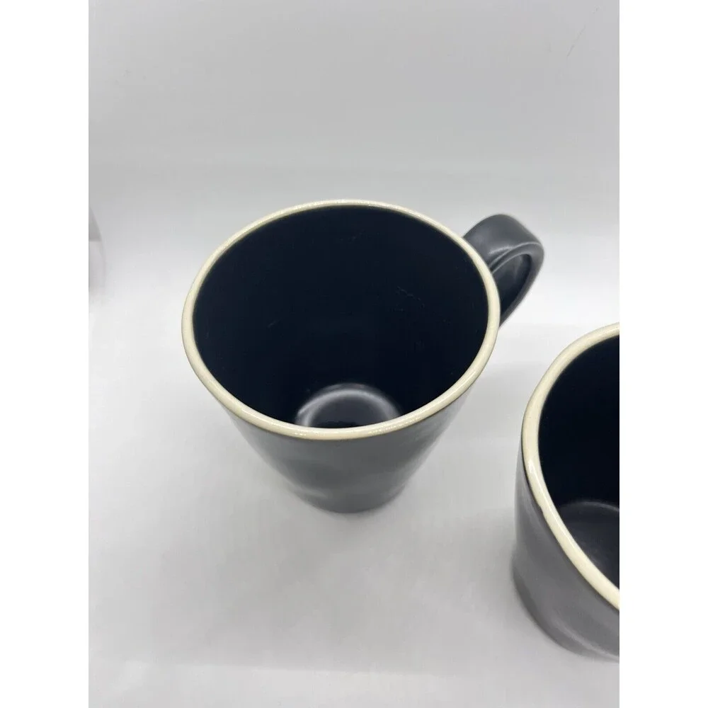 Crate & Barrel Marin Black Matte Coffee Mugs Curved Rim Portugal - Set Of 2